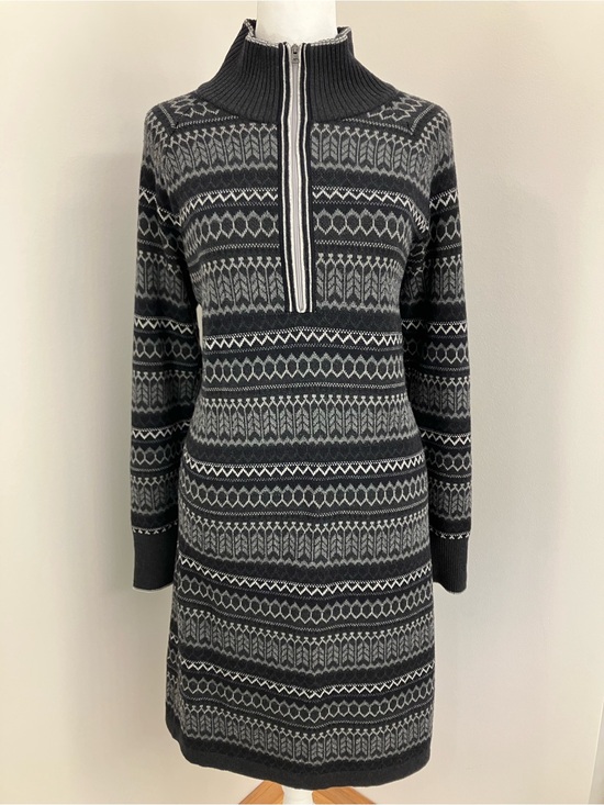 Eddie Bauer Dresses & Skirts - Eddie Bauer Charcoal & Light Gray Zip-Neck Fair Isle Sweater Dress